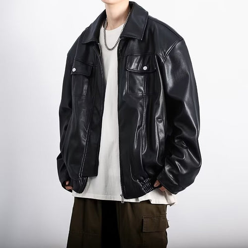 CLOTHES Retro Textured Motorcycle Leather Jacket for Men