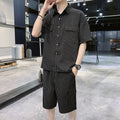 Shorts Men's Fashion Striped Shirt Jacket Set by INSANITY BEAST
