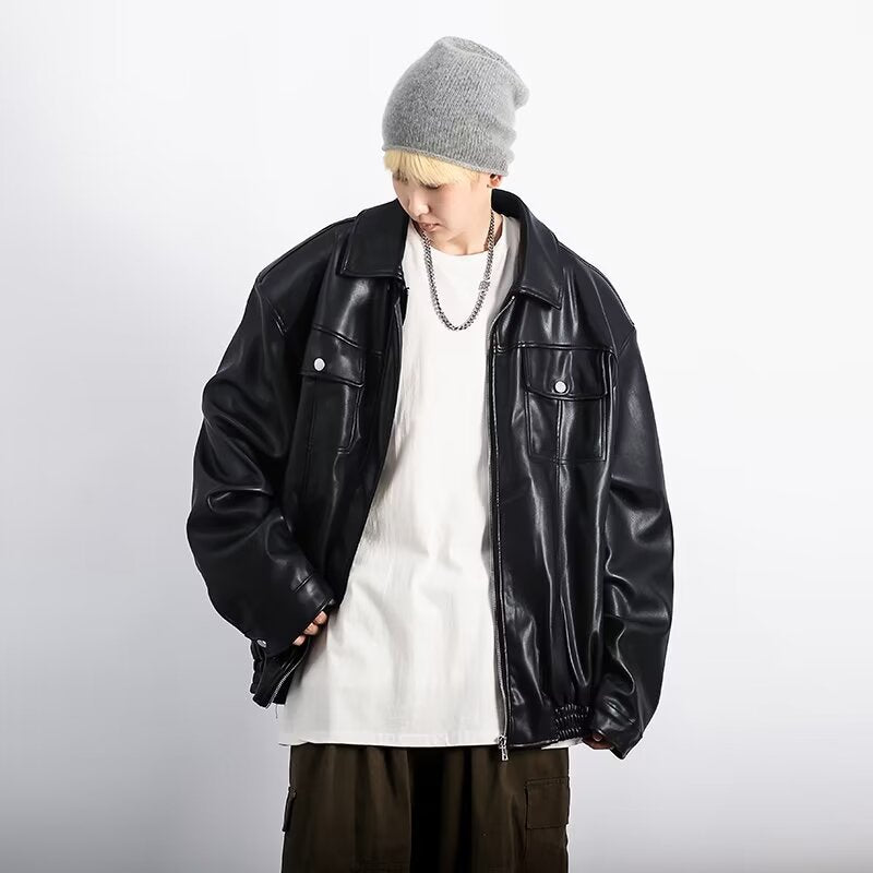 CLOTHES Retro Textured Motorcycle Leather Jacket for Men