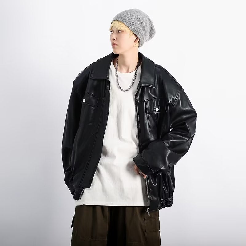 CLOTHES Retro Textured Motorcycle Leather Jacket for Men