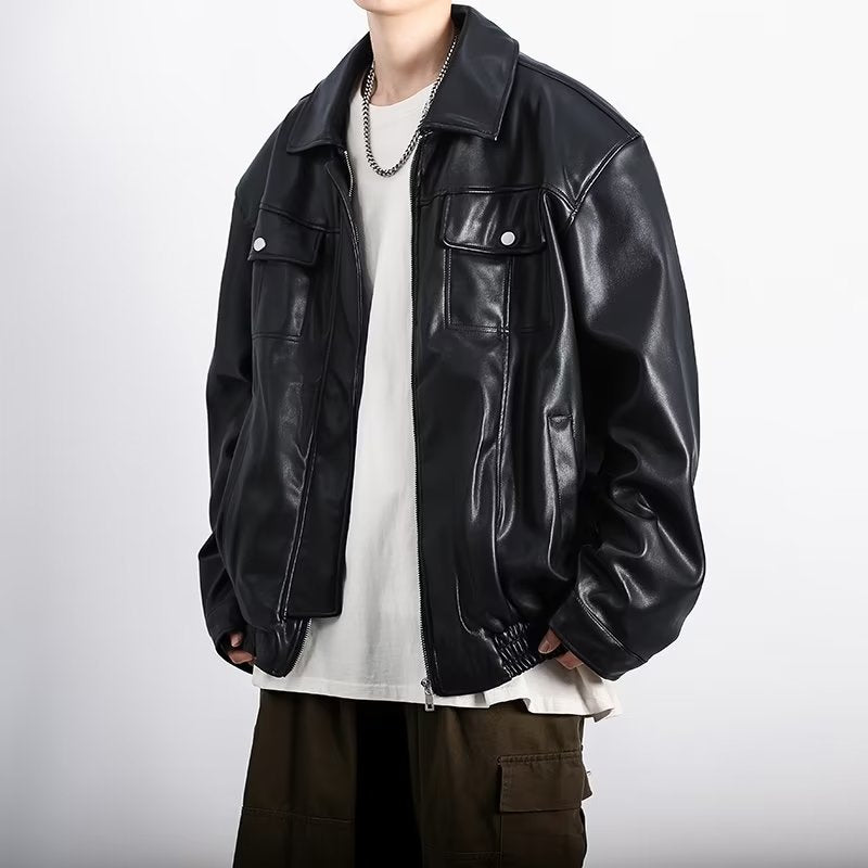CLOTHES Retro Textured Motorcycle Leather Jacket for Men