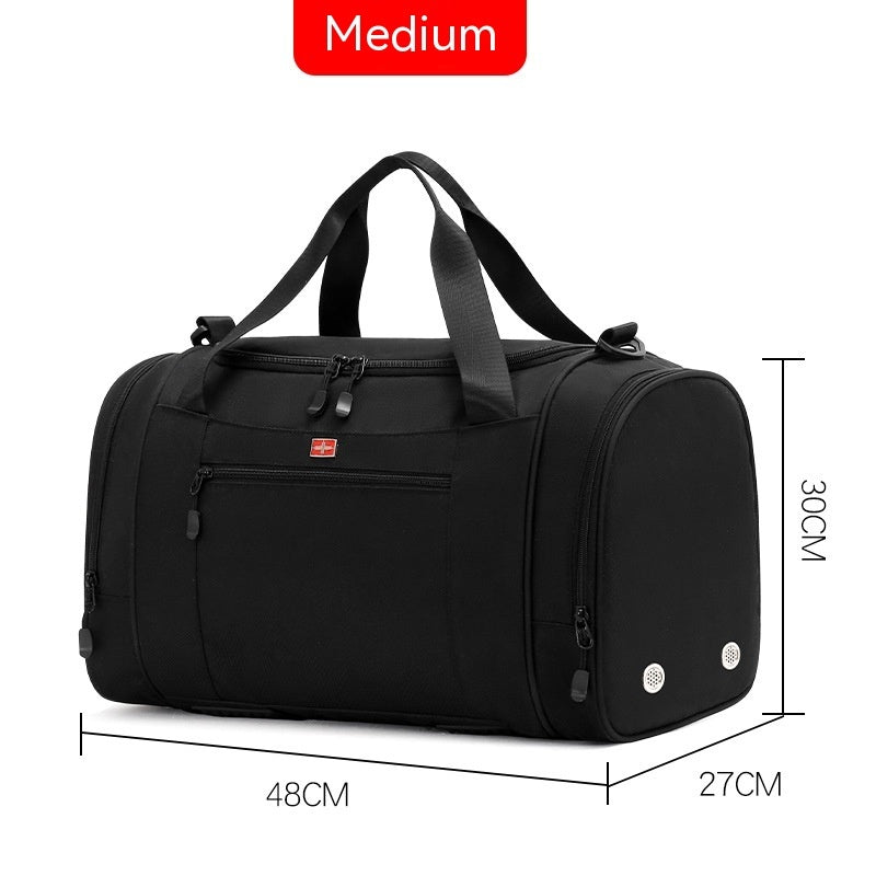 Large Capacity duffle bags for travel and gym, showcasing a stylish black design.