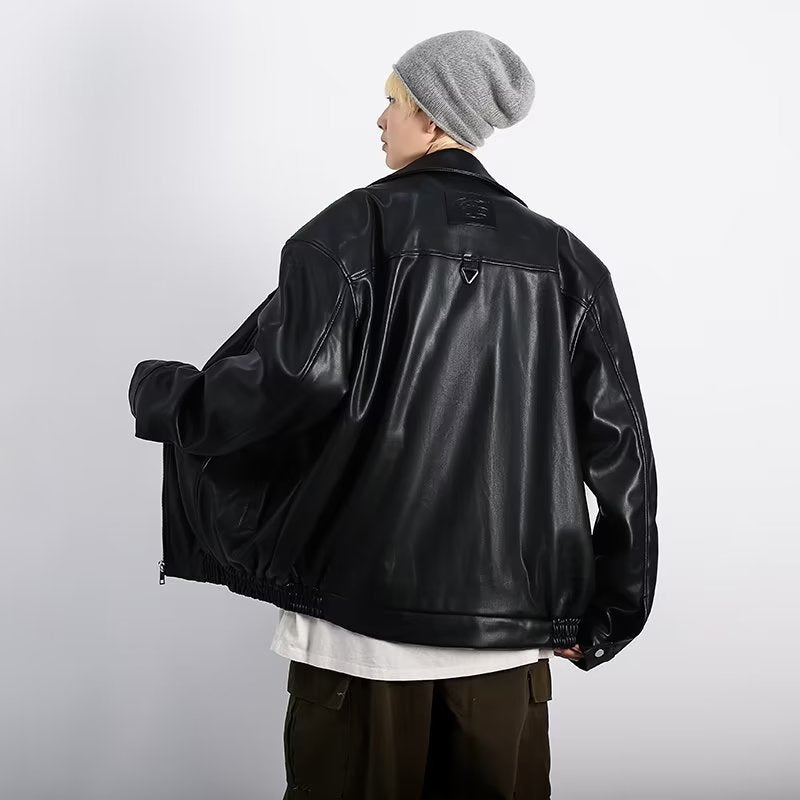 CLOTHES Retro Textured Motorcycle Leather Jacket for Men