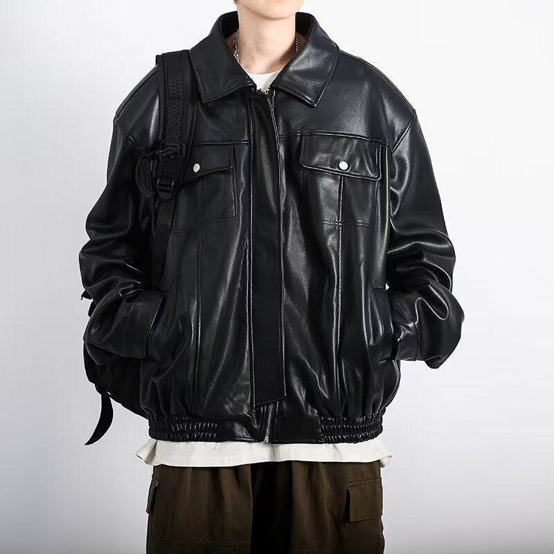 CLOTHES Retro Textured Motorcycle Leather Jacket for Men