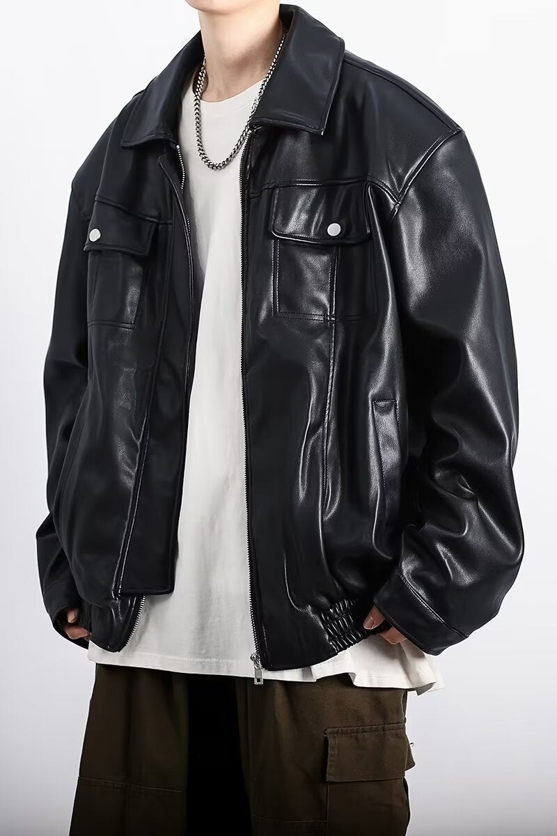 CLOTHES Retro Textured Motorcycle Leather Jacket for Men
